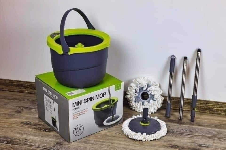 Bộ lau nhà thông minh mini spin mop thép không rỉ siêu đẹp- 2 bông lau