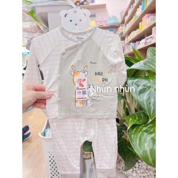 Bộ Avaler sơ sinh sợi tre/ cotton nỉ cài lệch/cài chéo size Nb/3-6m