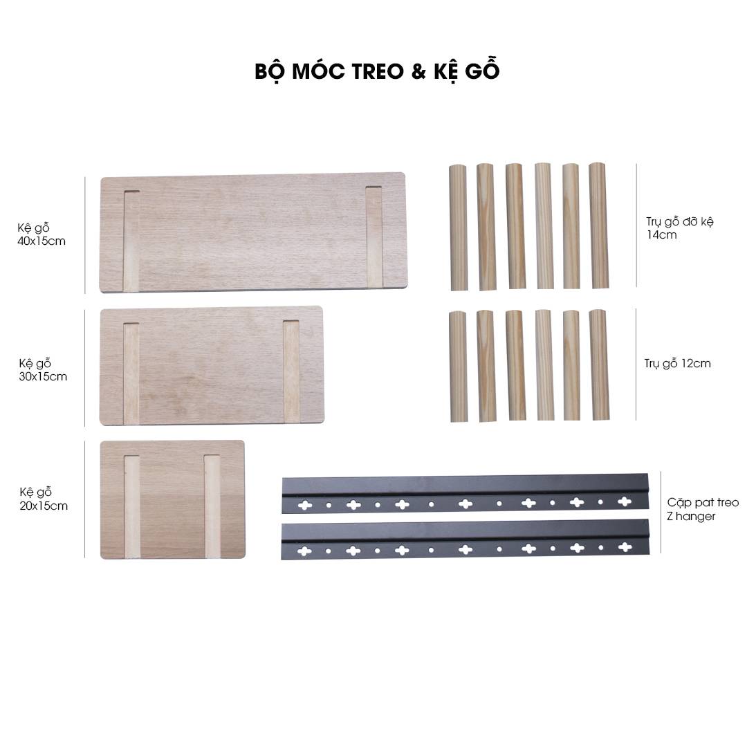 Bộ 12 Trụ Gỗ SMLIFE Pegboard 12cm - Móc Treo Cài Bảng Gỗ Đục Lỗ SMLIFE Pegboard