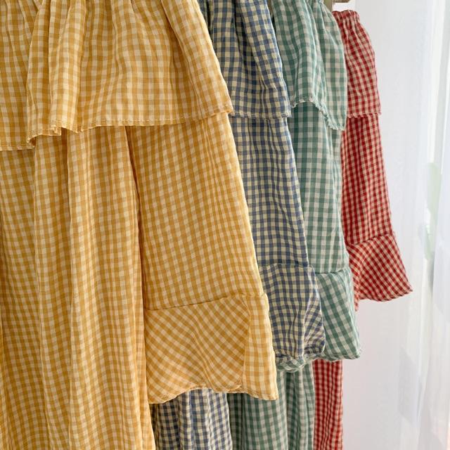 Áo sơ mi trễ vai caro