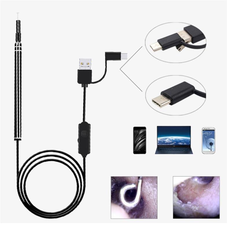 Camera nội soi lấy ráy tai có đèn LED hỗ trợ kết nối USB với điện thoại thông minh .