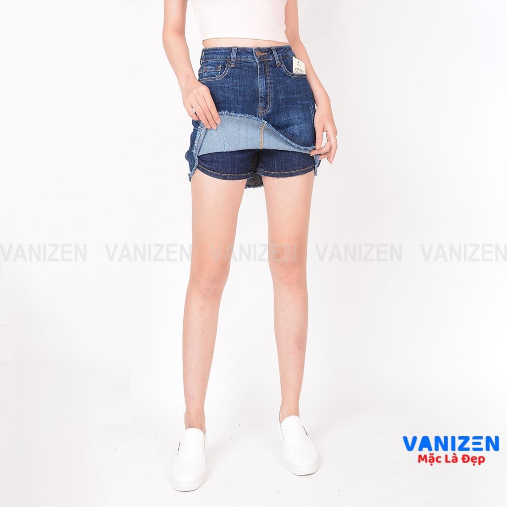 Chân váy jean nữ có quần bên trong đẹp lưng cao cạp cao xước nhẹ gấu tua rua hàng cao cấp mã 462 VANIZEN