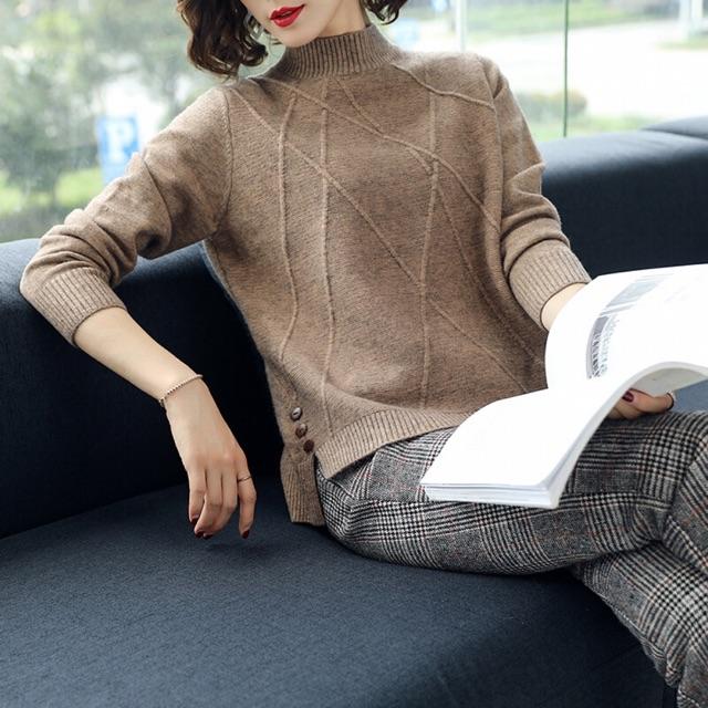 MS085 Áo len cao cổ xẻ tà siêu mềm