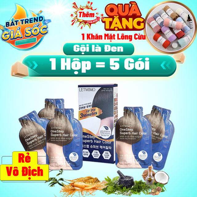 GIẢM SỐC 1 hộp 5 gói thuốc nhuộm tóc đen màu nâu tự nhiên 3N , nhập khẩu Hàn Quốc + Tặng thêm 1 khăn mặt lông cừu cao câp xuất khẩu Hàn  size 50x30cm