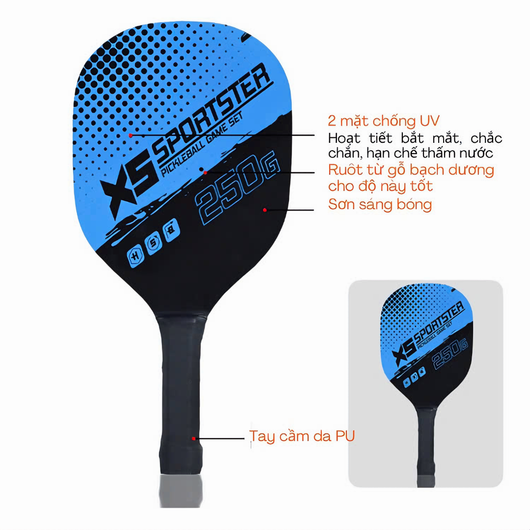 Bộ 2 vợt PICKLEBALL kèm 4 bóng tập luyện kèm túi đựng thể thao dành cho nam và nữ - Hàng chính hãng