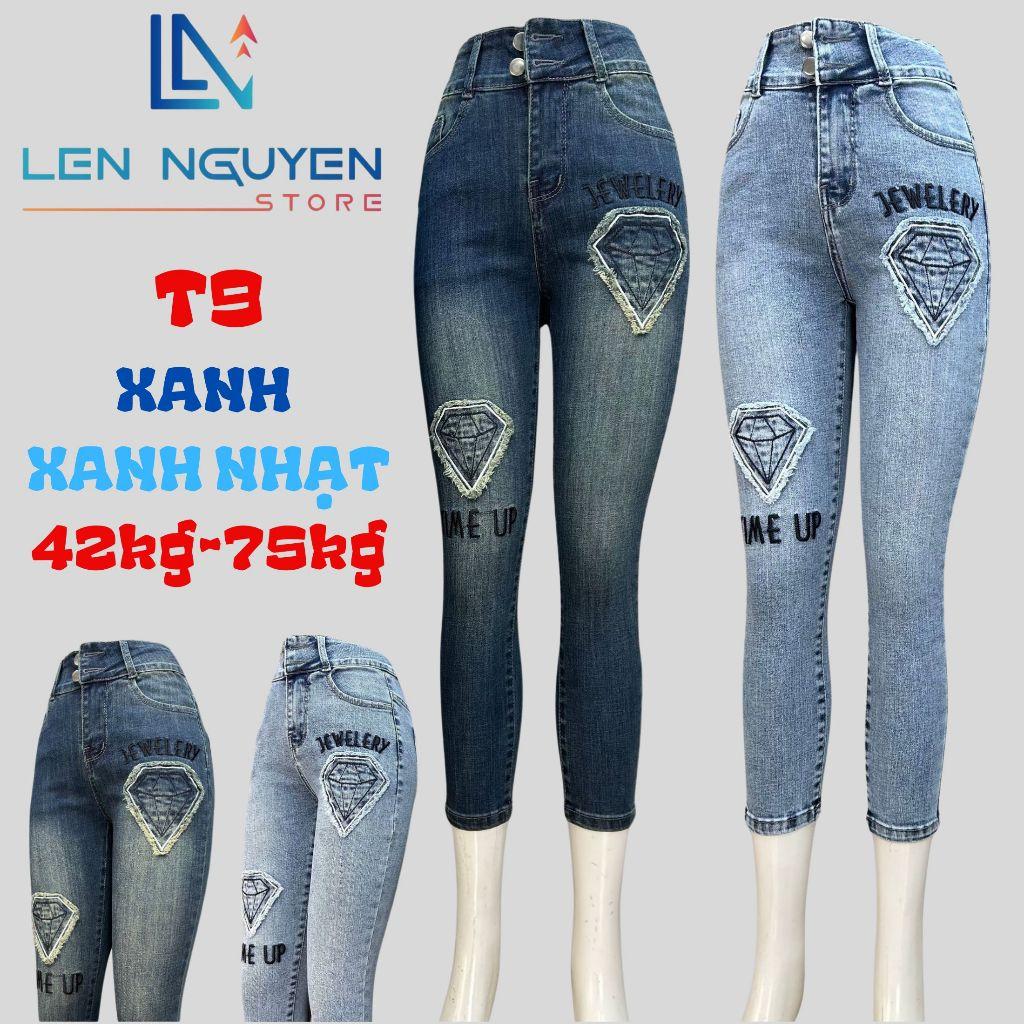 T9_Quần jean nữ, 9 tất, lưng cao, quần bò nữ dáng ôm, quần rin nữ có big size, cho 42kg đến 75kg,LEN NGUYEN STORE - Xanh