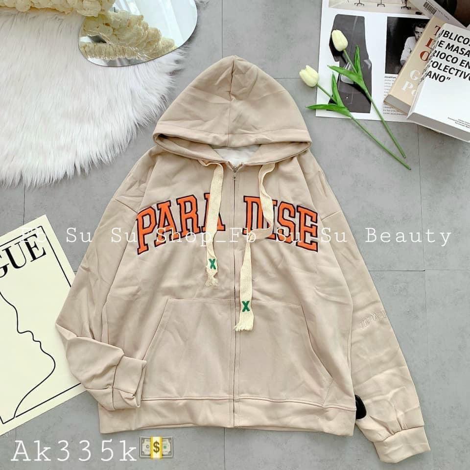 Áo Khoác Nỉ Ngoại - Áo Khoác Hoodie Nỉ Thêu Chữ PARADISE Dày Dặn Chống Nắng Cao Cấp