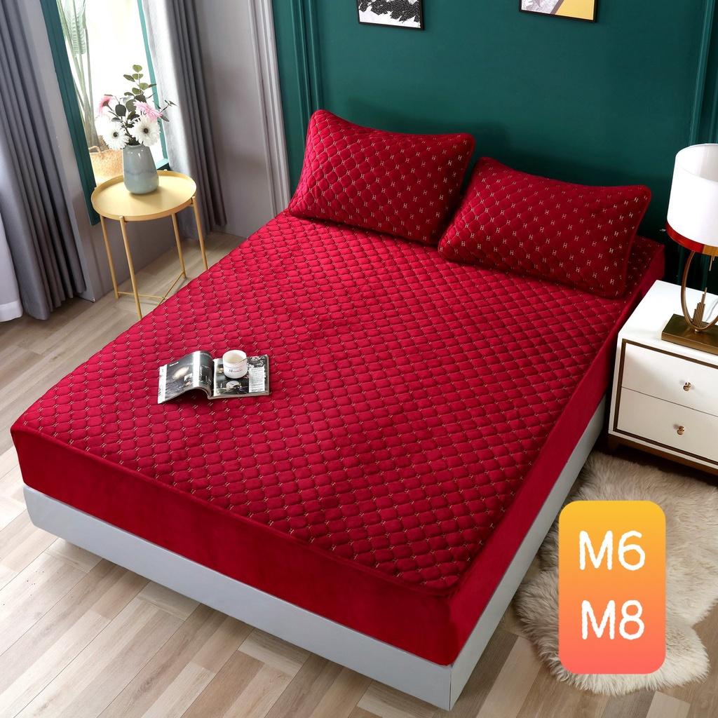 Bộ Ga Gối Trần Bông Nỉ Nhung Hoạ tiết chữ Vạn cao cấp, thảm ga nỉ nhung dùng mùa đông ấm áp