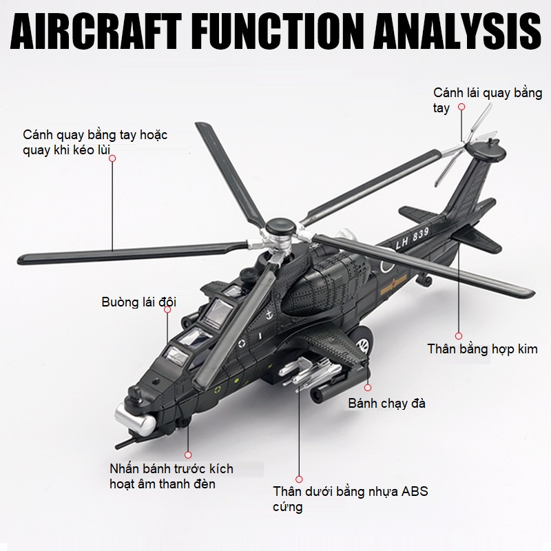 Mô Hình Máy Bay Trực Thăng Chiến Đấu Tỉ Lệ 1:28 Bằng Hợp Kim Có Đèn Và Âm Thanh Sống Động