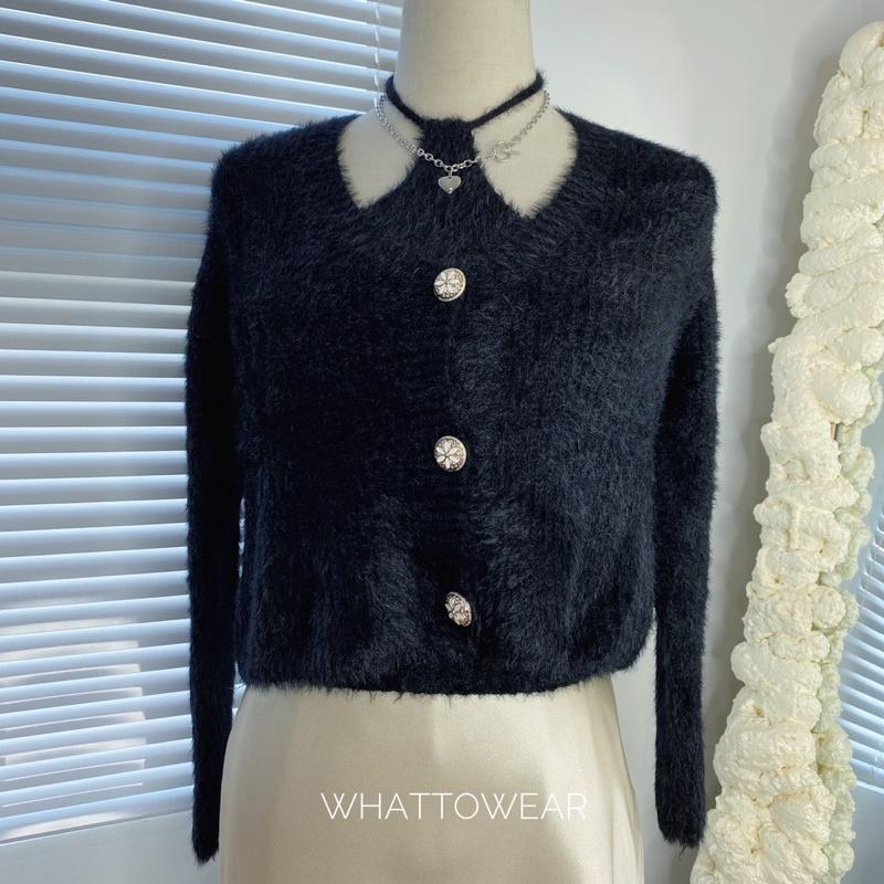 Set áo cardigan và áo yếm cột dây len lông
