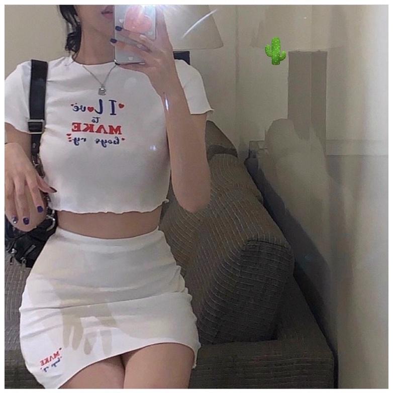 Set áo croptop kèm chân váy chất thun borip siêu đẹp-P