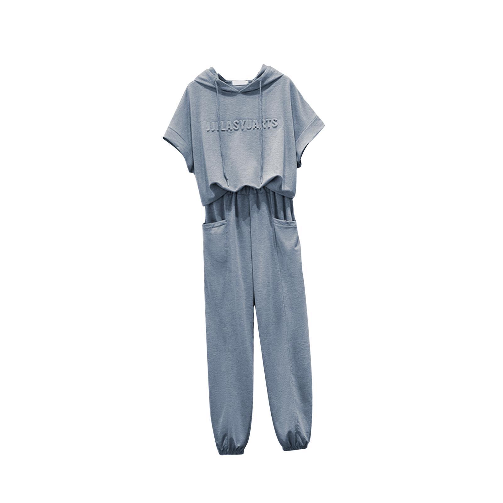 Women Tracksuit Set 2 Piece Short Sleeve Sweatshirt and Long Pants Loungwear