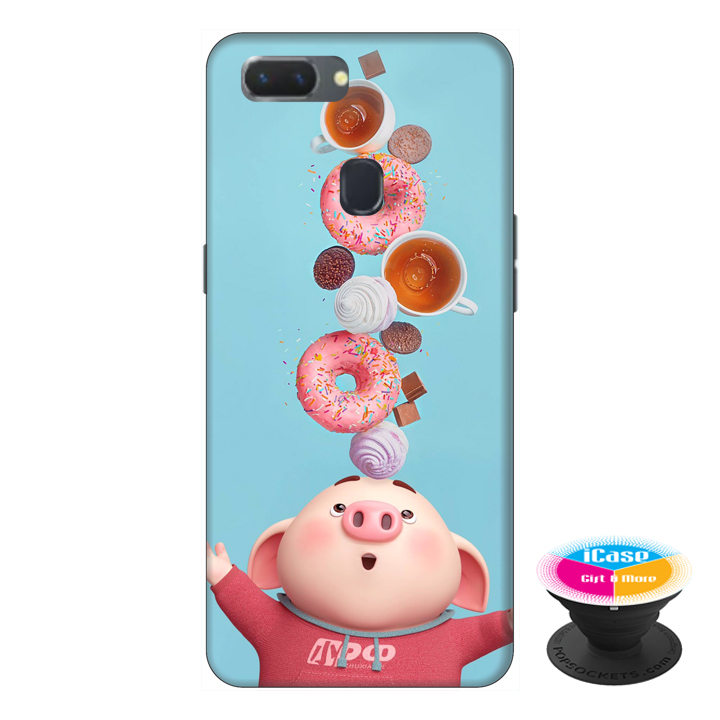 Ốp lưng điện thoại Oppo A5S hình Heo Con Ăn Bánh tặng kèm giá đỡ điện thoại iCase xinh xắn - Hàng chính hãng