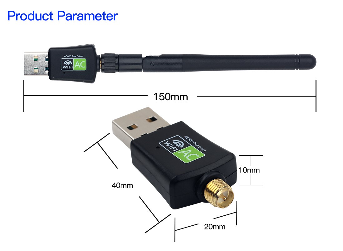 USB thu sóng wifi băng tần kép 2.4G / 5G 802.11AC 600Mbps, có anten, tăng tốc độ mạng, làm điểm phát sóng wifi 5G