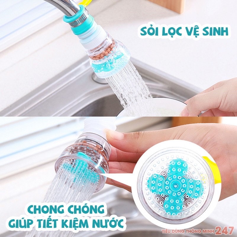 Vòi tăng áp suất ,đầu vòi nối rửa bát tăng áp xoay 360 độ cho bồn rửa chén có than hoạt tính