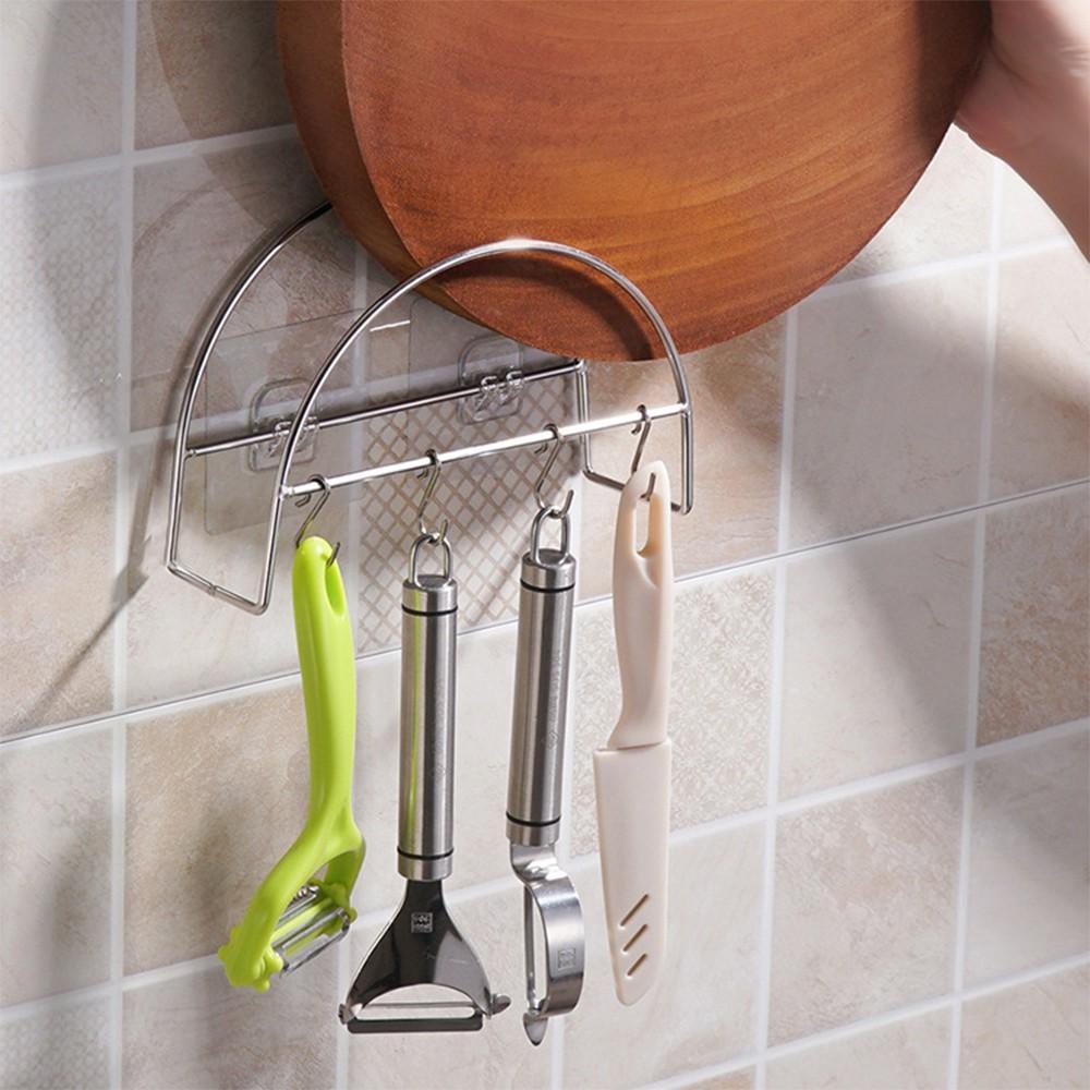 Giá Để Thớt INOX H7 Gắn Tường Sạch Sẽ - Kèm 4 Móc Treo Khăn, Treo Đồ Nhà Bếp Đa Năng