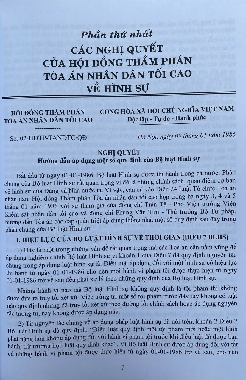 Các Nghị Quyết Của Hội Đồng Thẩm Phán Toà Án Nhân Dân Tối Cao Về Hình Sự Và Tố Tụng Hình Sự Từ Năm 1986 Đến Năm 2024