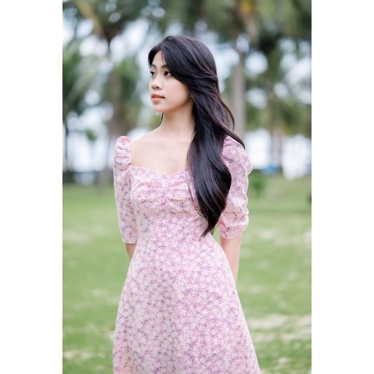 Váy hoa cúc hồng xẻ tà - 22CHIC