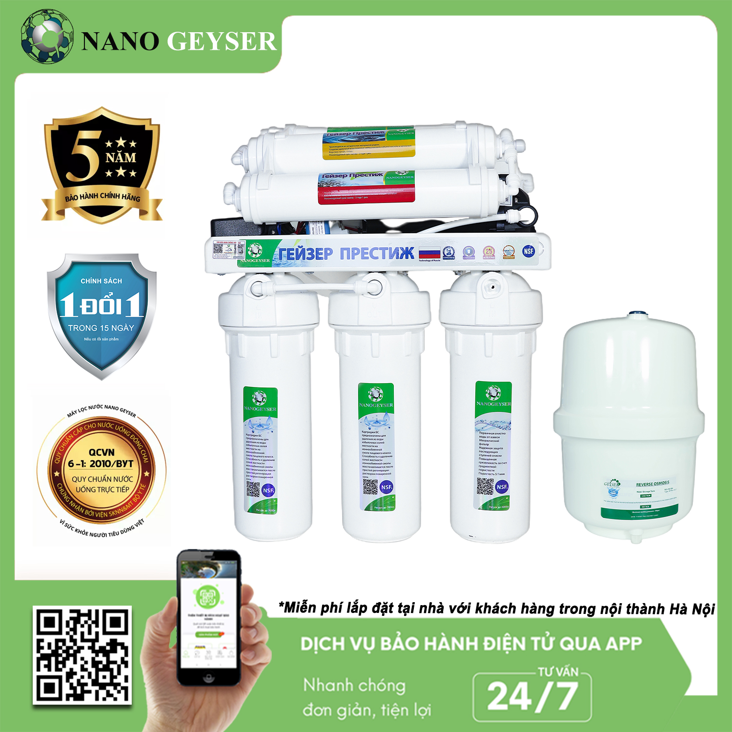 Máy lọc nước Nano Geyser RO ECO, Công nghệ lọc nước tinh khiết RO - Hàng Chính Hãng