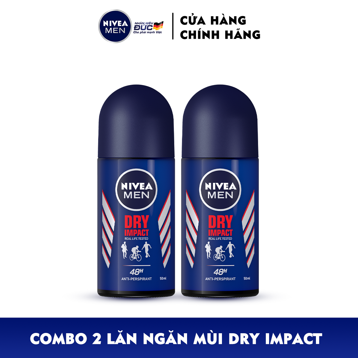 Combo 2 Lăn Ngăn Mùi NIVEA MEN Dry Impact Khô Thoáng (50ml) - 81610