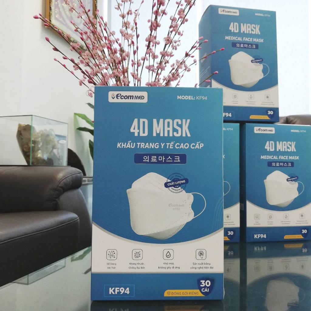 Combo 5 Hộp Khẩu Trang 4D KF94 EcomMed (Hộp 30 cái) - Tặng Thêm 2 Bịch 10 cái - Đạt chuẩn FDA Hoa Kỳ