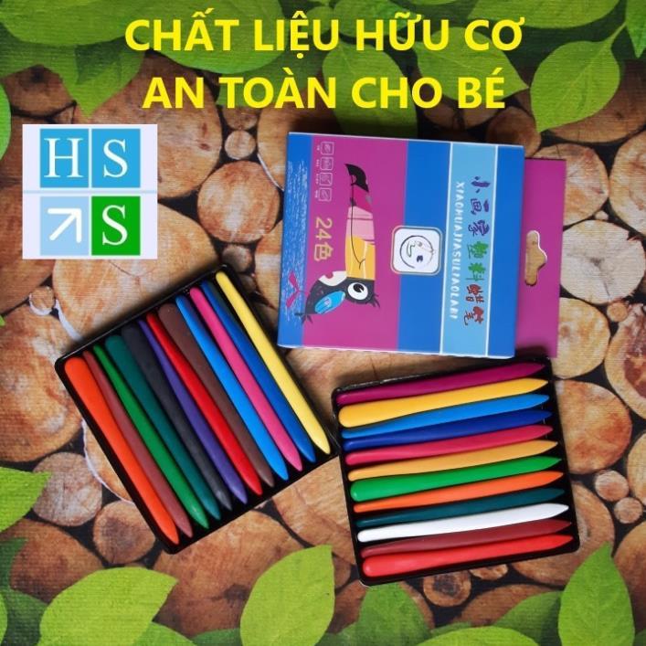 ( Hộp 24 cây ) BÚT SÁP MẦU HỮU CƠ Hộp bút mầu cho bé tập tô tập vẽ an toàn 100% tự nhiên không phai mầu không dơ tay