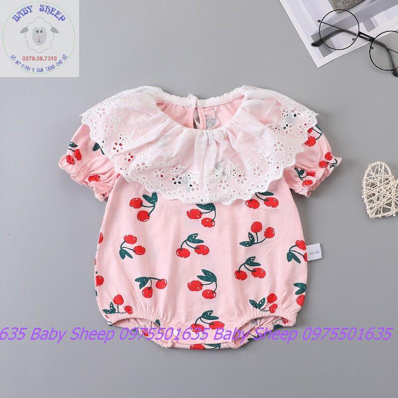 Body Cotton cao cấp họa tiết Cherry cổ Bèo ren trắng cho bé diện tết thôi nôi đi chơi chụp hình