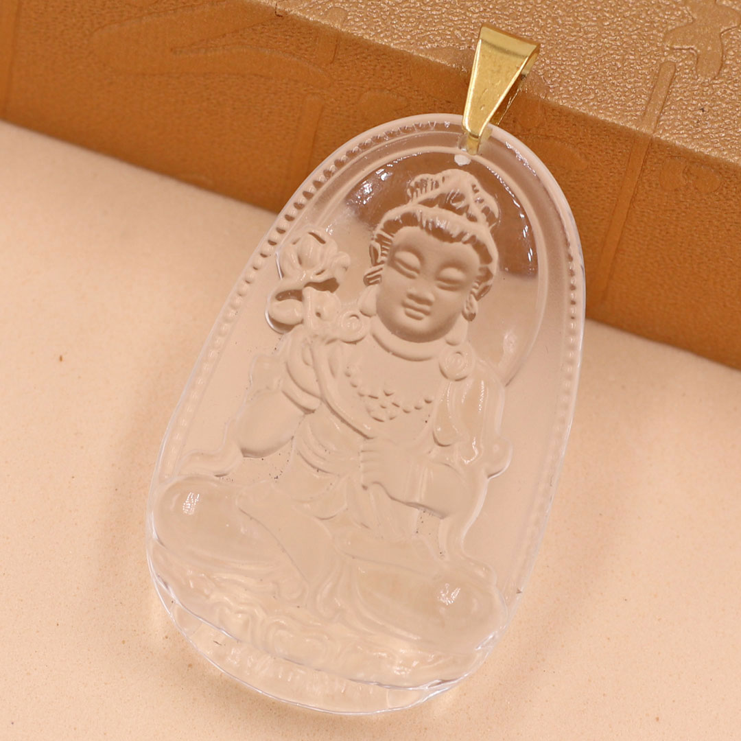 Mặt Dây Chuyền Phật Đại Thế Chí Bồ Tát Đá Pha Lê Trắng Size Nhỏ 3.6cm & Size Lớn 5cm- Tặng Kèm Móc Inox - Phong Thủy 868 - May Mắn - Bình An