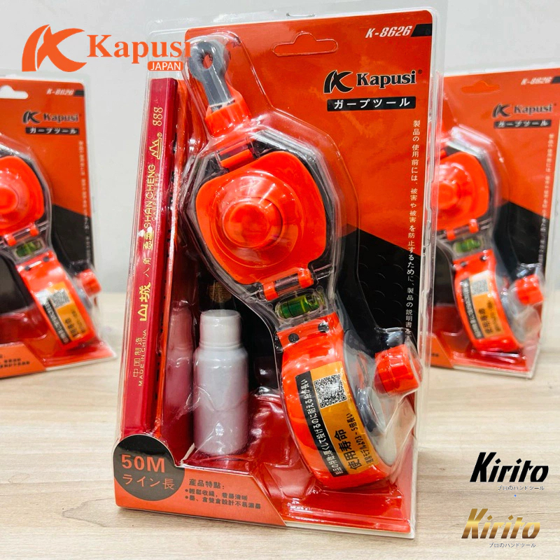 Dụng cụ búng mực thương hiệu kapusi tools dài 50m bao gồm lọ mực và bút chì sử dụng trong công việc xây dựng, nội thất