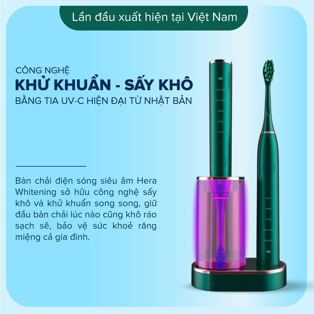 Bàn chải điện MAXCARE Hera Whitening diệt khuẩn sấy khô UVC tự động tặng kèm bộ bàn chải và túi du lịch