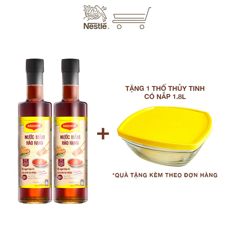 [Tặng 1 thố thủy tinh có nắp 1.8L] Combo 2 chai nước mắm Maggi hảo hạng chai thủy tinh 490ml