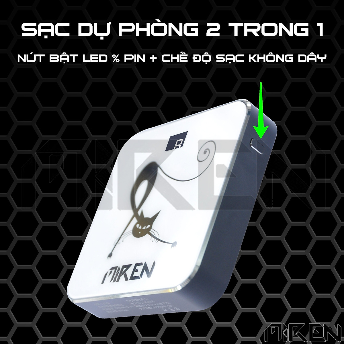 Pin Sạc Dự Phòng Tích Hợp Không Dây Miren 2 in 1 - Wireless Power Bank 10,000mAh /3.7V Li-Polymer - Hàng Chính Hãng