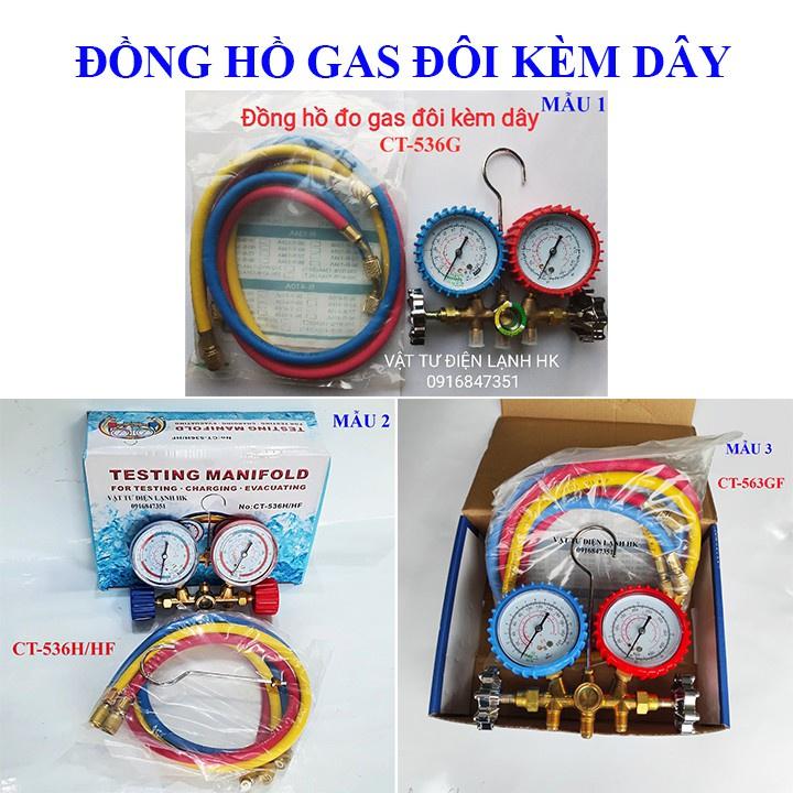 Đồng hồ đo gas đôi kèm dây nạp gas CT-536G , CT-536H,HF CT-536GF (chọn đúng loại khi đặt hàng)