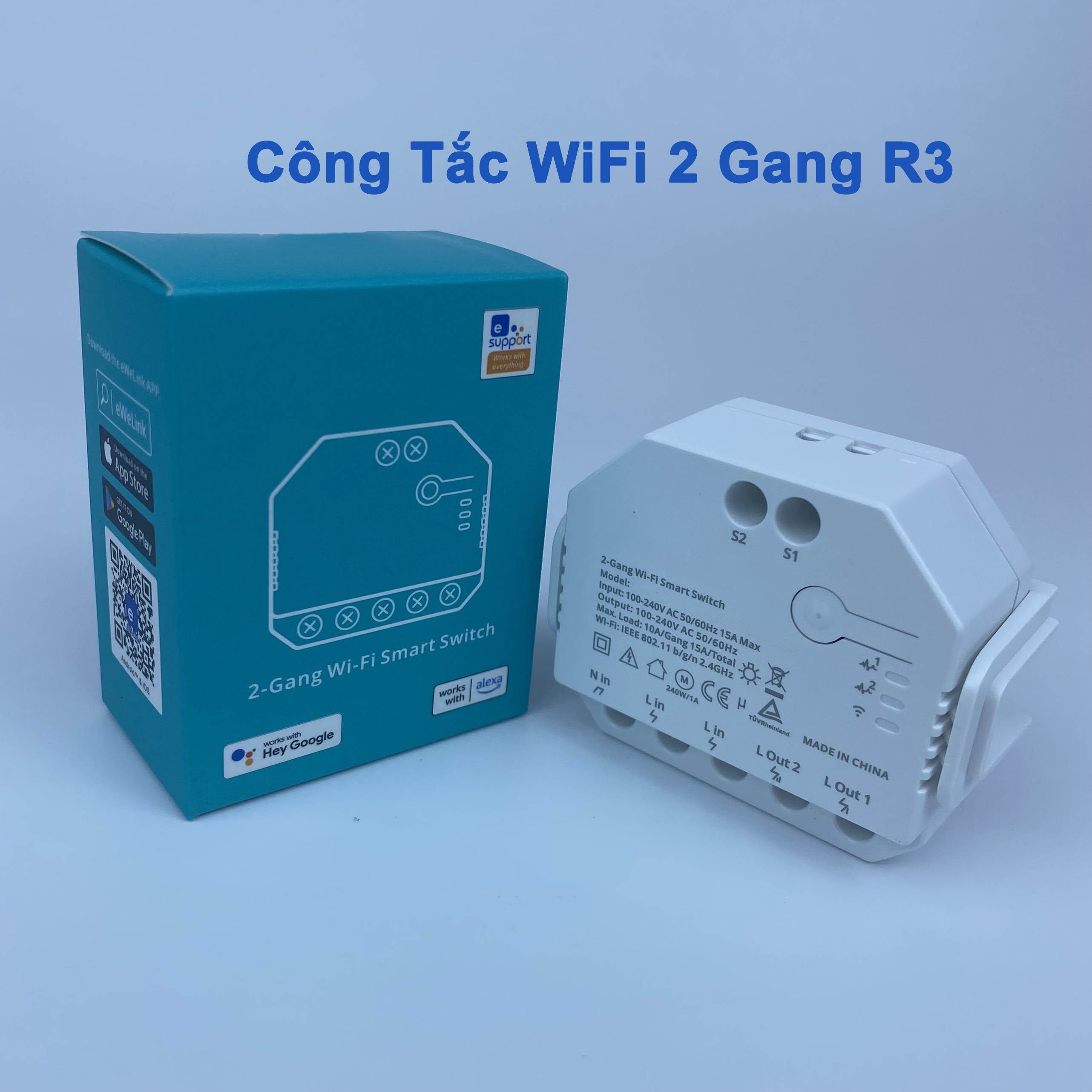 Công tắc điều khiển từ xa Wifi thông minh 2 Gang R3