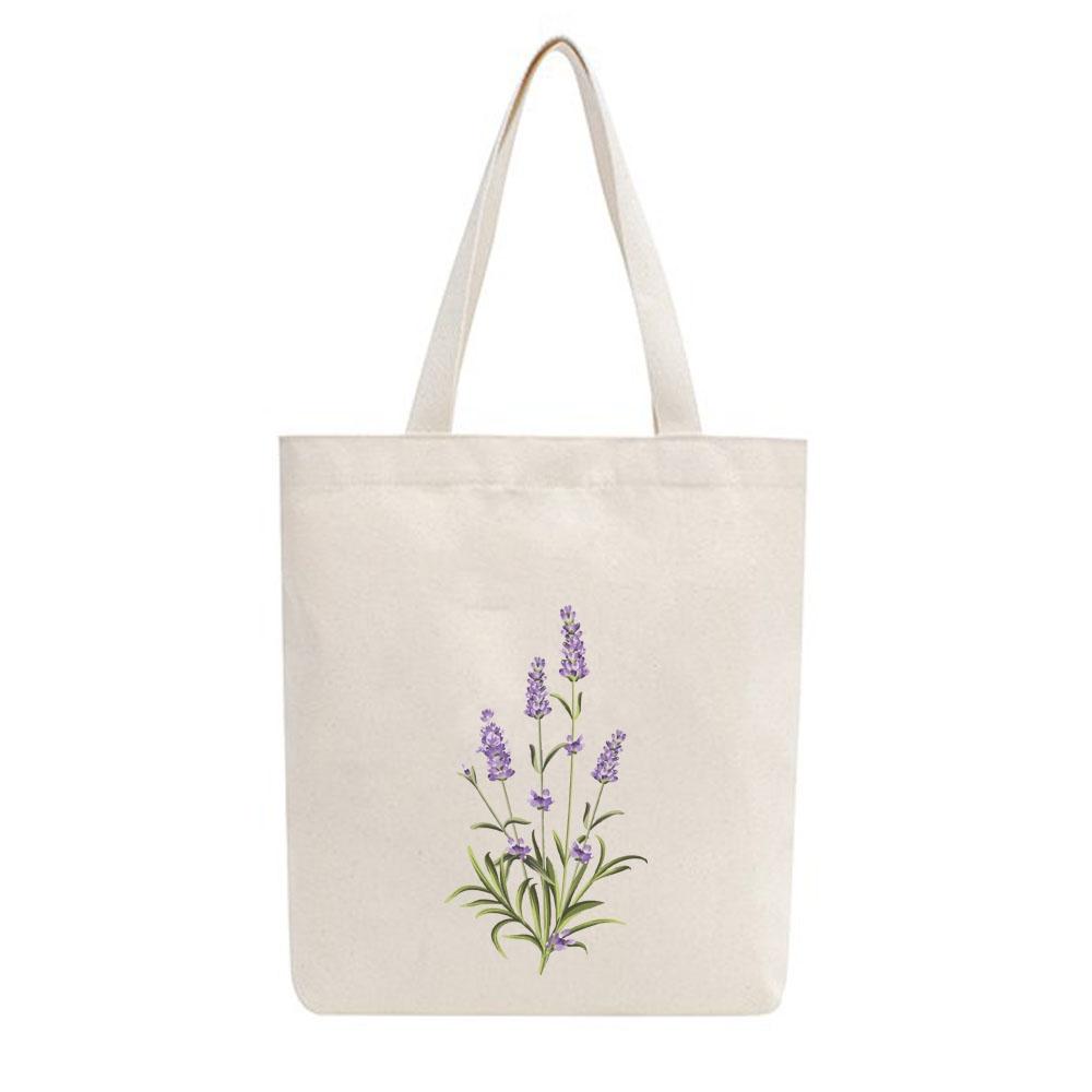 Túi tote vải mộc Tiệm nhà Pony dây kéo in hình hoa oải hương lavender PM72