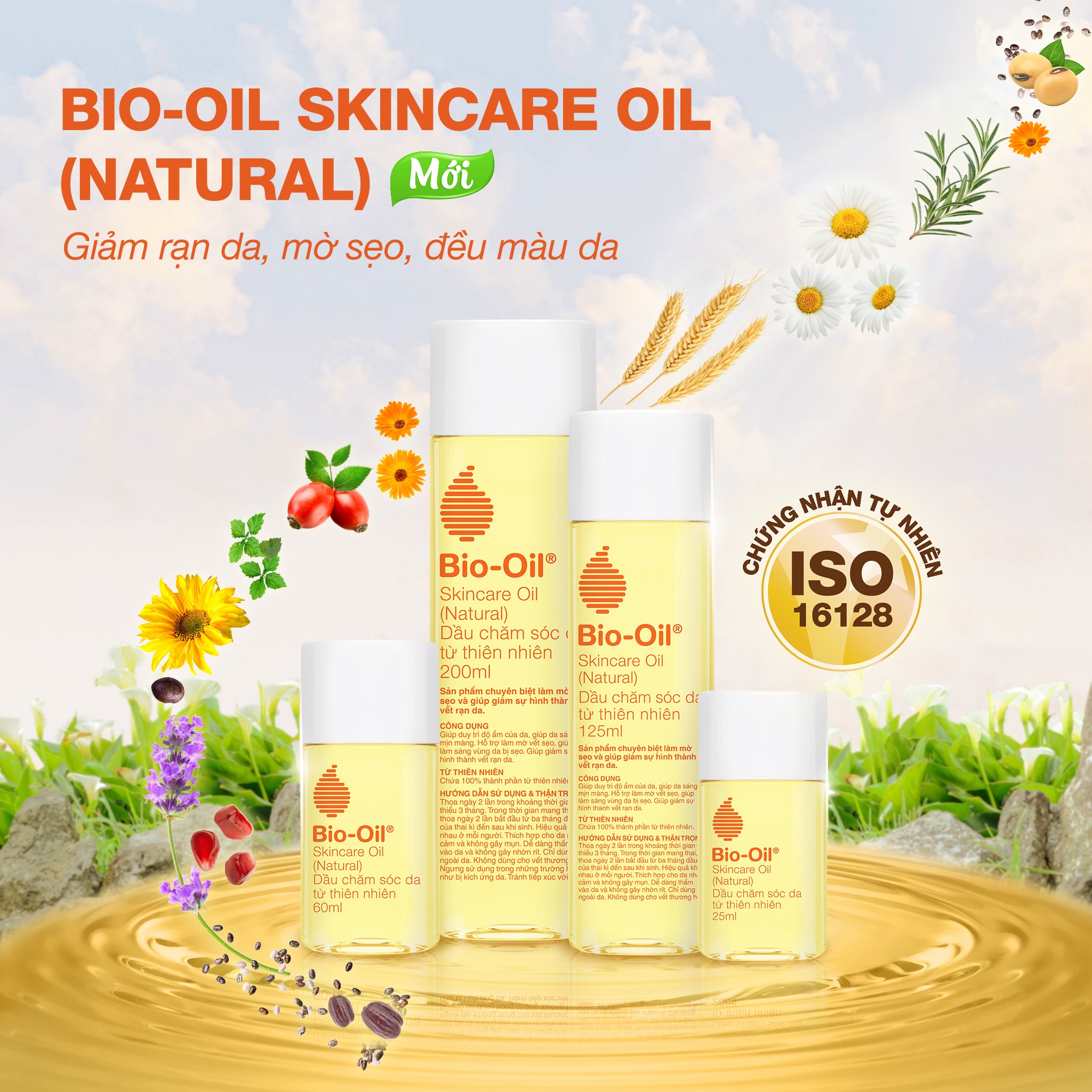 Dầu chăm sóc da từ Thiên Nhiên giúp giảm rạn dạ, mờ sẹo cho da nhạy cảm - BIO-OIL SKINCARE OIL (NATURAL) (chai 60ml)