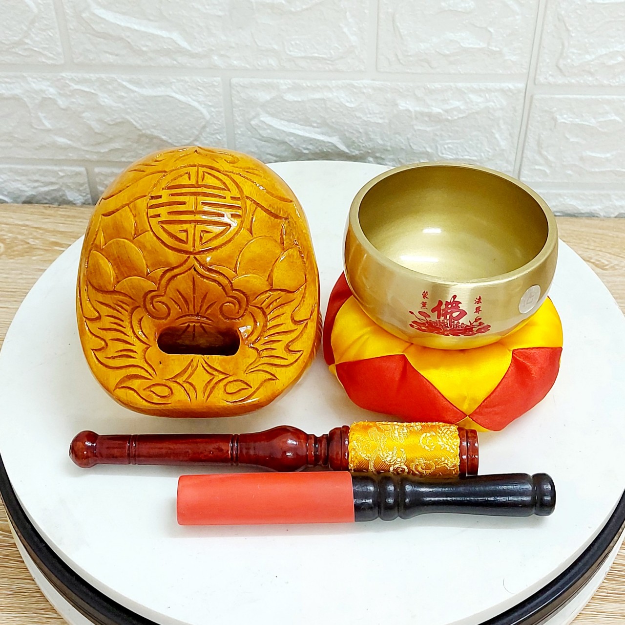 Bộ chuông đồng mõ huế tụng kinh 4in hàng cao cấp