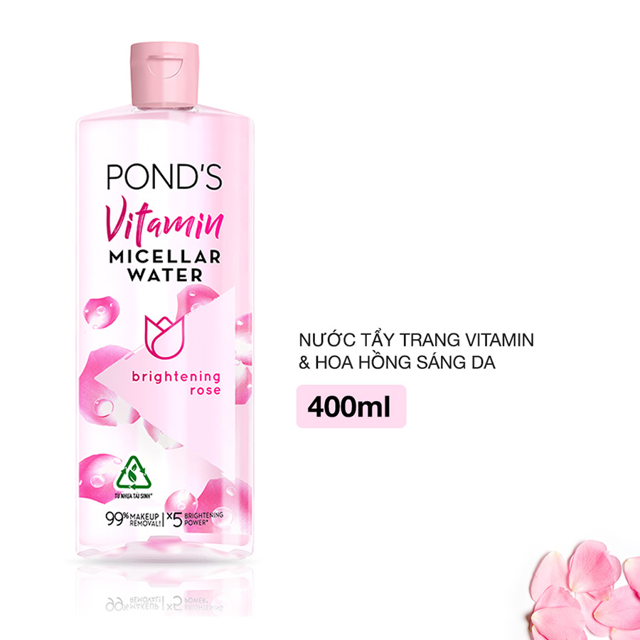 Nước tẩy trang Vitamin và hoa hồng POND'S Vitamin và hoa hồng sáng da Sạch 99% lớp trang điểm sáng da sạch sâu