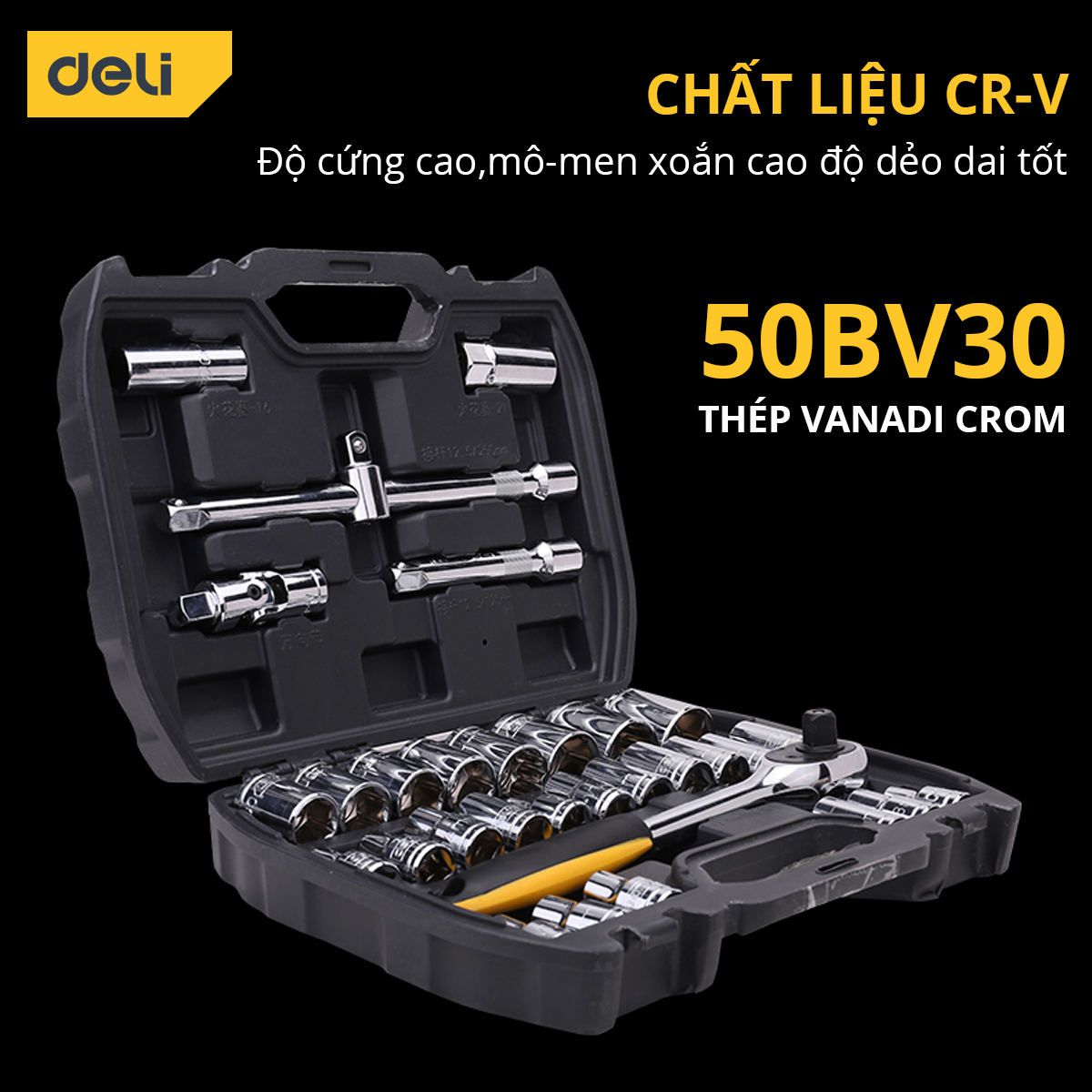 Bộ Dụng Cụ Đầu Bu Lông 32 Chi Tiết Deli - Mở Ốc Vít Đa Năng Sử Dụng Trong Sửa Chữa Ôtô, Xe Máy Chất Liệu Thép Cr-V