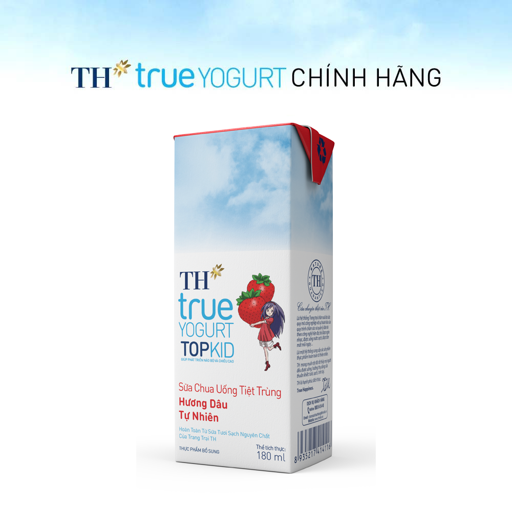 Thùng 48 hộp sữa chua uống tiệt trùng TH true YOGURT TOPKID hương dâu tự nhiên 180ml (180ml x 48)