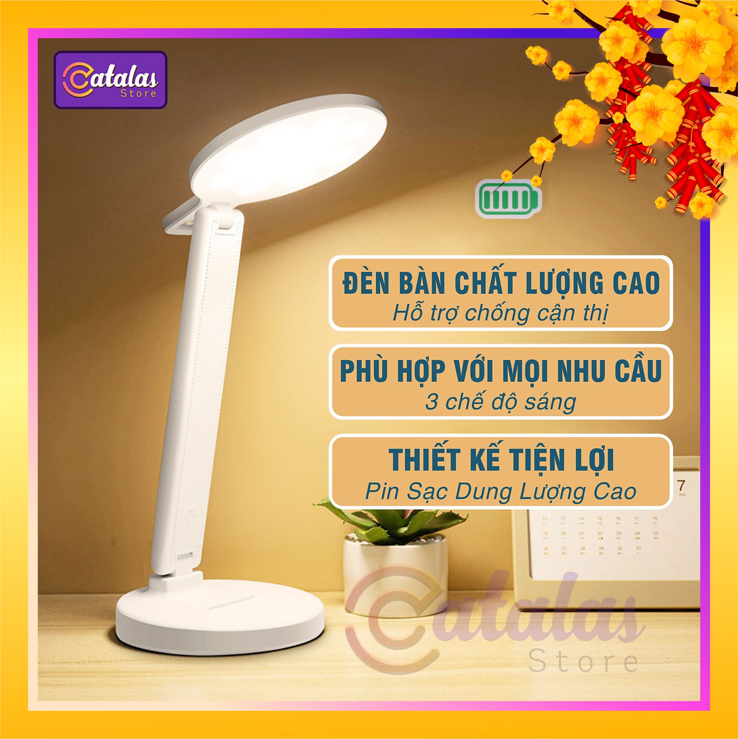 Đèn Bàn Học, Đọc Sách Bảo Vệ Mắt CNĐT21, Gấp Linh Hoạt, 3 chế độ sáng, Pin sạc USB, Đầu tròn thân cao 32 cm, Làm Việc Tối ưu Chất Lượng Cao