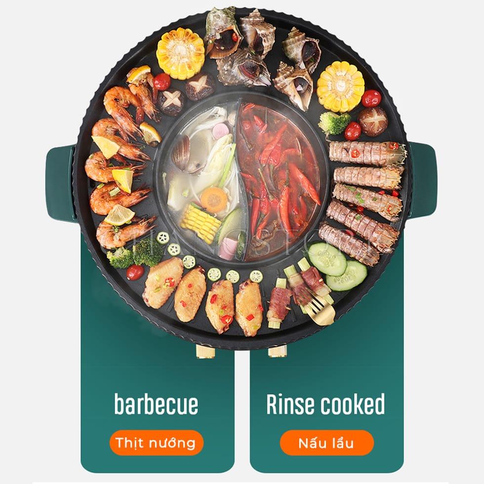 Bếp Lẩu Nướng Không Khói 2 In 1, Bếp Lẩu Nướng Tròn Đa Năng Cao Cấp Loại To 40cm Tiện Dụng Cho Mọi Gia Đình