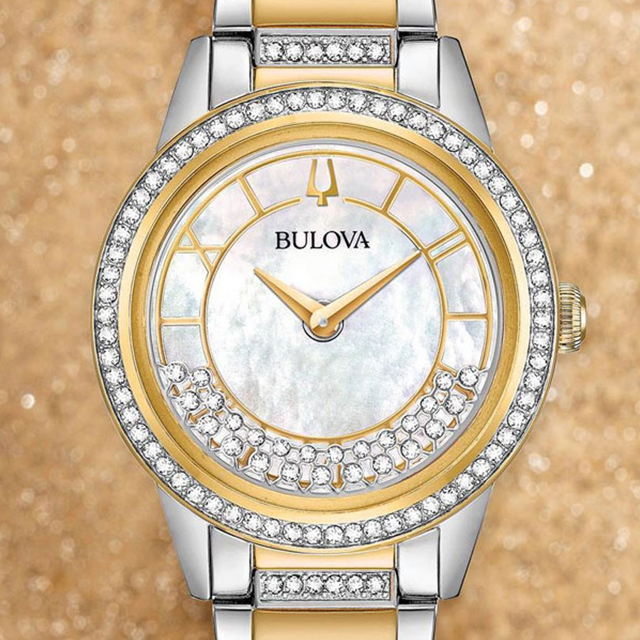 Đồng Hồ Nữ Bulova Đính Đá Swarovski Dây Thép Không Gỉ 98L245 - Mặt Xà Cừ