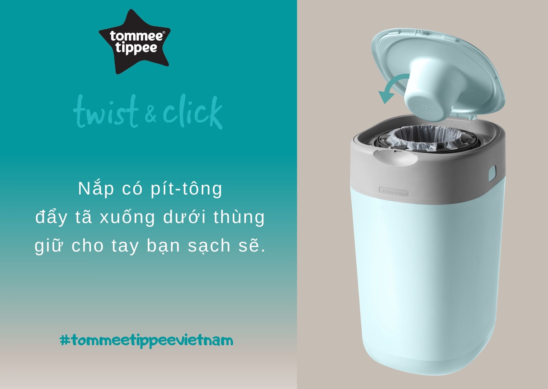 Thùng xử lý tã cho bé Tommee Tippee - Twist &amp; Click - Xanh dương