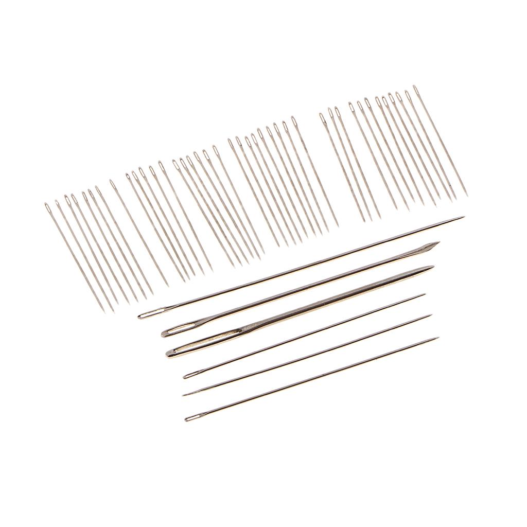 55pcs Steel Embroidery Needles Leather Needle Big Eye Needle for Sewing Tool
