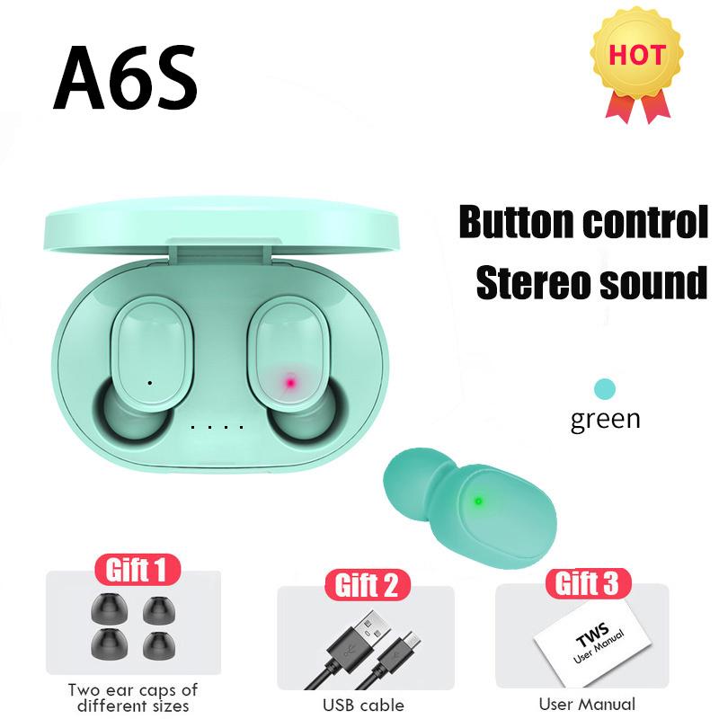 Tai nghe Bluetooth A6S TWS Fone Tai nghe không dây Tai nghe khử tiếng ồn Âm thanh nổi Tai nghe nhét tai có mic Tai nghe Bluetooth không dây Màu sắc: Xanh lục Tai nghe nhét tai