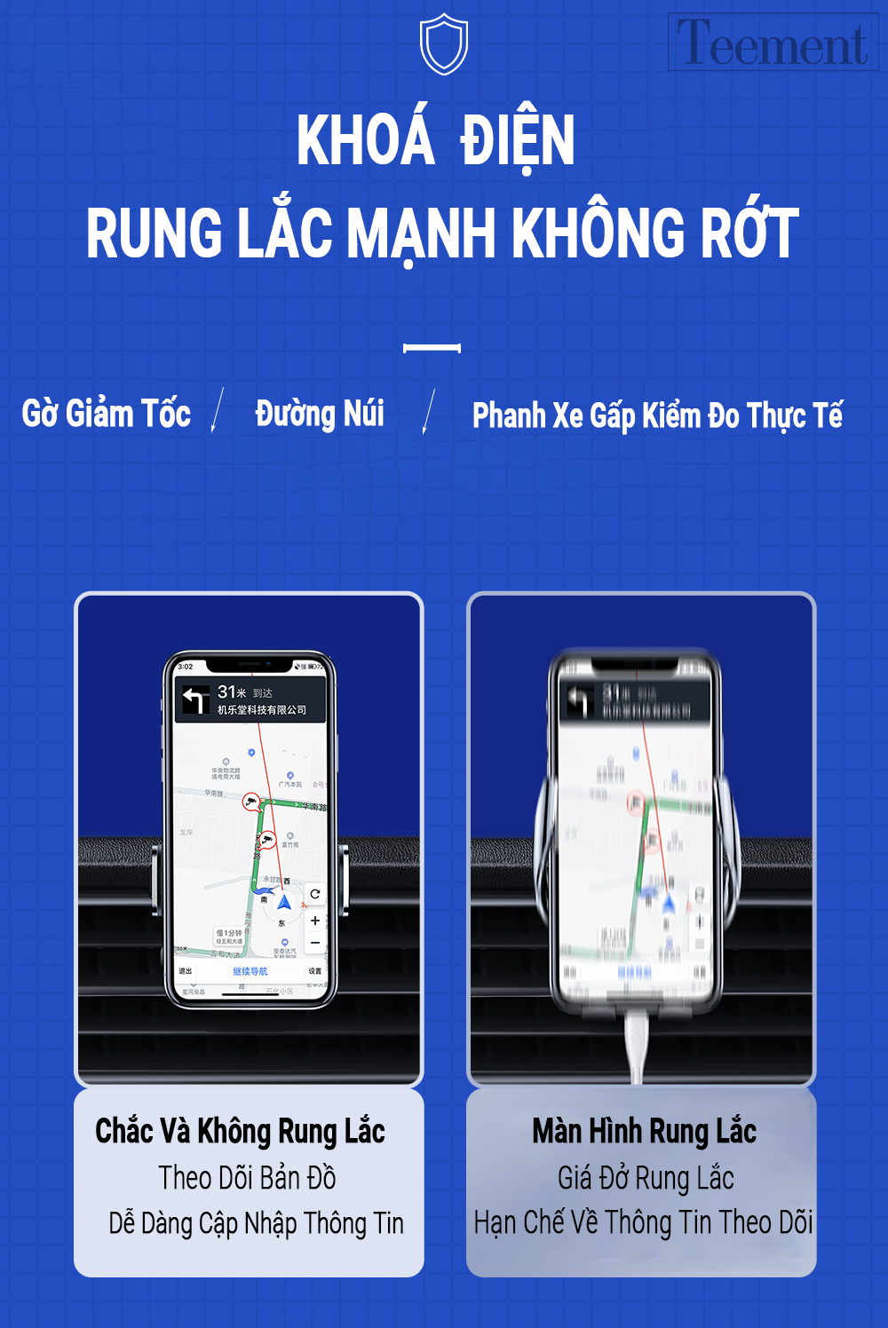 Giá Đỡ Điện Thoại Xe Hơi Ô Tô Teement TM01 Chất Liệu Hợp Kim Nhôm Cao Cấp - Nút Ấn Thông Minh - Xoay Chuyển 360 Độ - Kẹp Cánh Thông Gió Điều Hòa - Mini Nhỏ Gọn Tiện Lợi - Hàng Chính Hãng