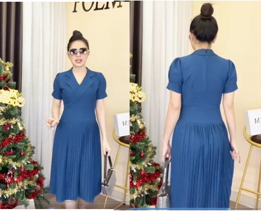 Đầm vest xanh phối dập ly sang trọng DAM0045 - Lady Fashion