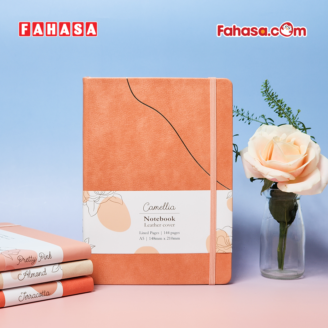 Sổ Da Bìa Cứng Camellia A6 - Kẻ Ngang - 120 Trang 100gsm - The Sun - Peach Fuzz