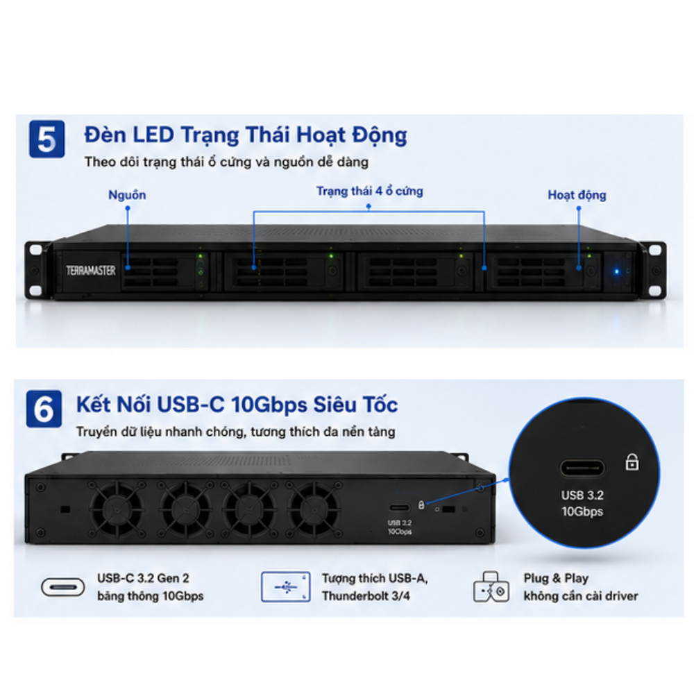 Thiết bị DAS TerraMaster D4-320U 4-bay hàng chính hãng